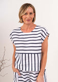 Cap Sleeve Top - Navy / White Stripe