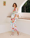 Linen Boat Neck Button Back Top - Seaside