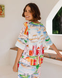 Linen Boat Neck Button Back Top - Seaside