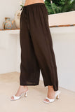 Ramie Elastic Waist Wide Leg Pants - Espresso