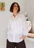 Ramie 3/4 Sleeve  Embroidery Top - White/Espresso