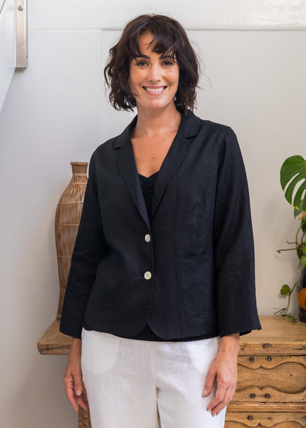 Linen Relaxed Blazer - Black