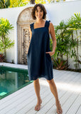 Square Neck Strappy Shift Dress - Navy