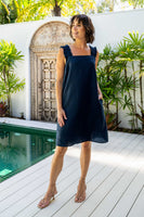 Square Neck Strappy Shift Dress - Navy