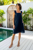 Square Neck Strappy Shift Dress - Navy