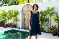 Square Neck Strappy Shift Dress - Navy