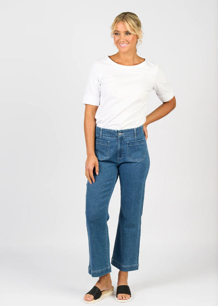 Wide Leg Ankle Grazer Jeans - Blue Hue